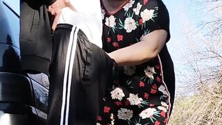 Mother-in-law holds my dick while I pee and then sucks it in public