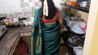 Housewife works at home with stepsister and her husband