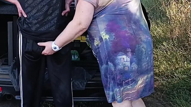 Neighbor's juicy pussy and mouth fucked in the park