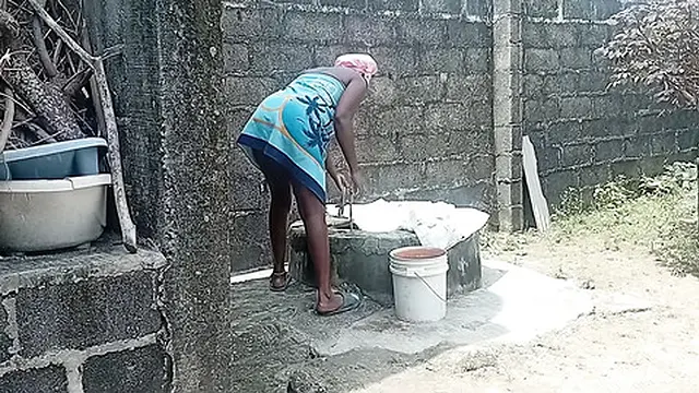 Sexy Village Girl Bath Outside the Compound