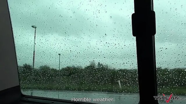 Naughty brunette gets help and fucked in the backseat