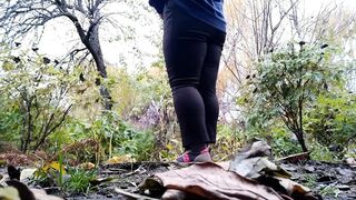 Mature curvy milf pees while squatting