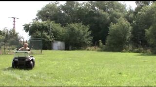 Stunning German babe with glasses rides dick on the quad