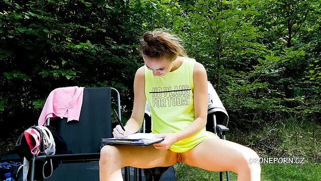 Young stud's skinniest student girlfriend shows off her pussy