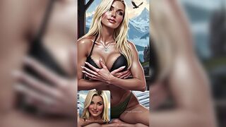 Animated Big Tit Blond in Bra and Panties Outdoors by the Mountainside ASMR