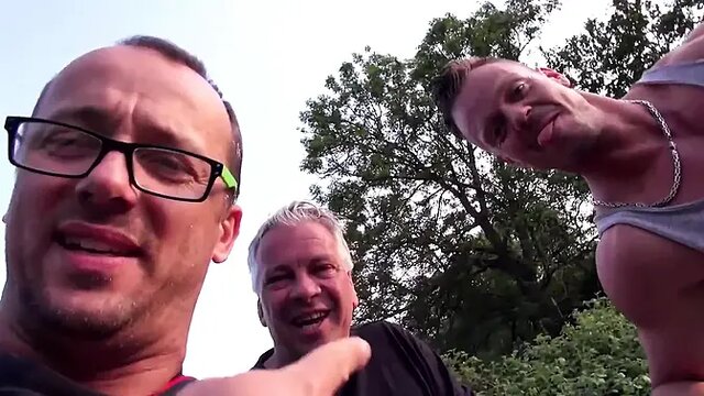 Two guys get banged by a gorgeous pretty stranger outside