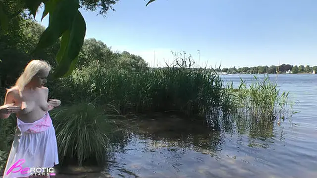 Anna Mai gets fucked by audience at the lake! CREAMPIE