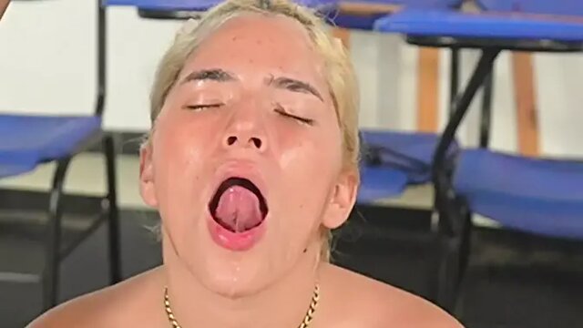 Girl-on-girl action with spit and tongue play