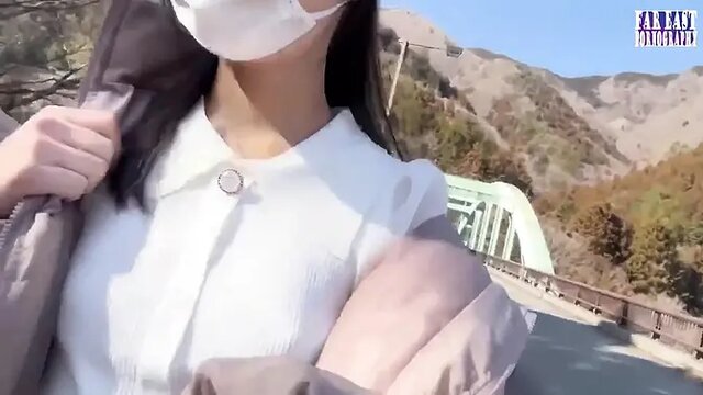 Sweet Asian cutie gives hot BJ on crowded street