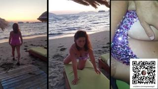 Stranger jams fingers into MILF's beach bod before disco dance