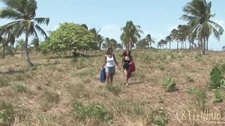 Two Sex Sluts Get Gangbanged by Three Dudes in the Park